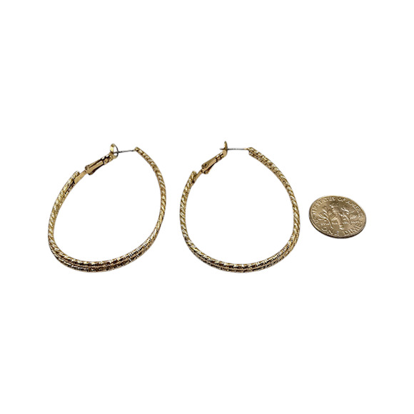 Pierced Earrings Large Hoop Gold Tone Textured Chic Stylish Versatile Jewelry - Picture 3 of 5